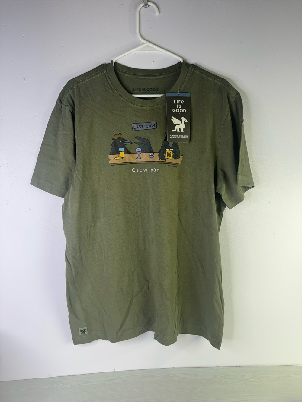 Life is Good Mens large "Crow Bar" cartoon illustration T-shirt